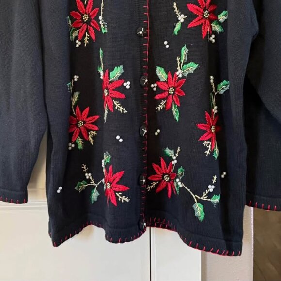 Victoria Woman’s Plus Size Black Embroidered Christmas Holiday Cardigan-Size 1X - Picture 10 of 10